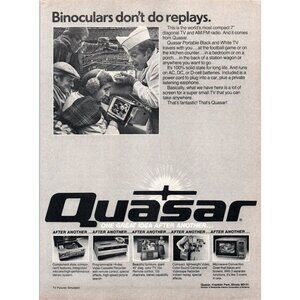 1981 Quasar Portable 7" TV Vintage Print Ad 80s High Tech Football Game Wall Art